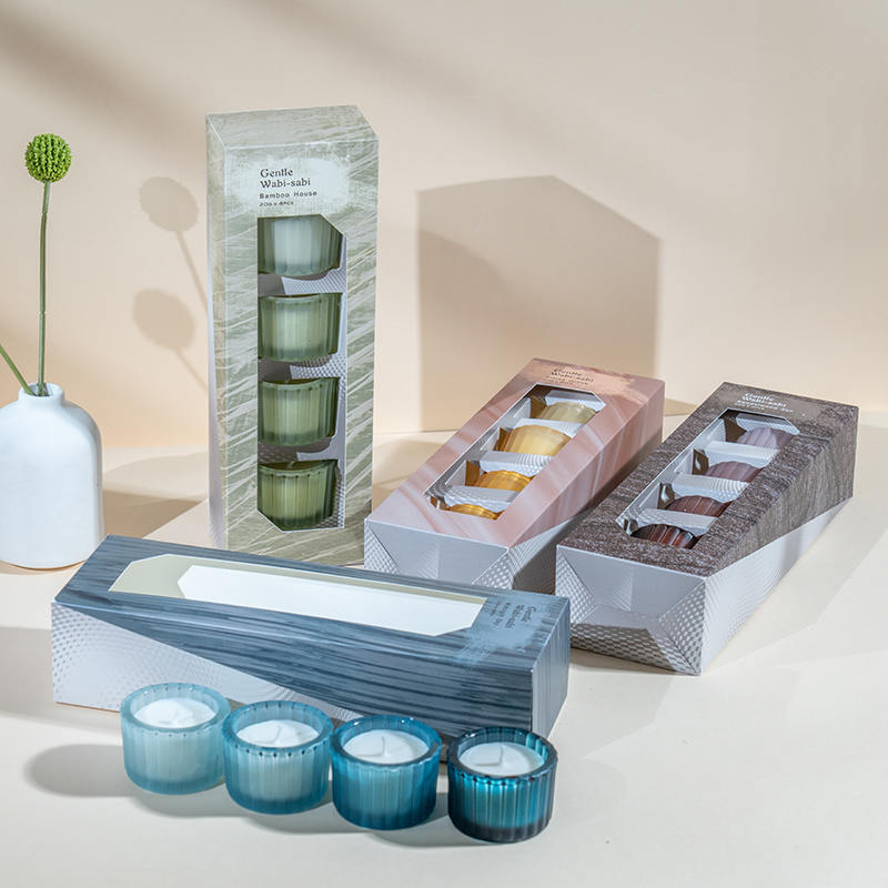 Ensemble de 4 petits bougeoirs en verre nain à rayures verticales