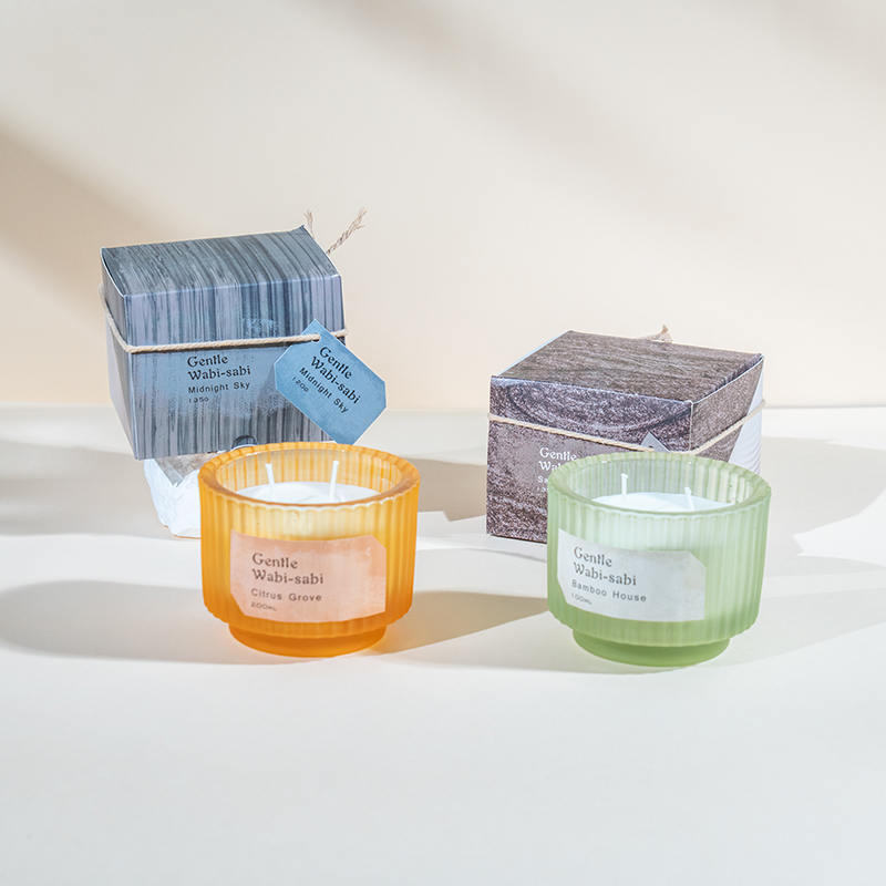 Bougie ronde en verre avec rayures verticales, bougies parfumées, vendeur de bougies en cire de soja écologique