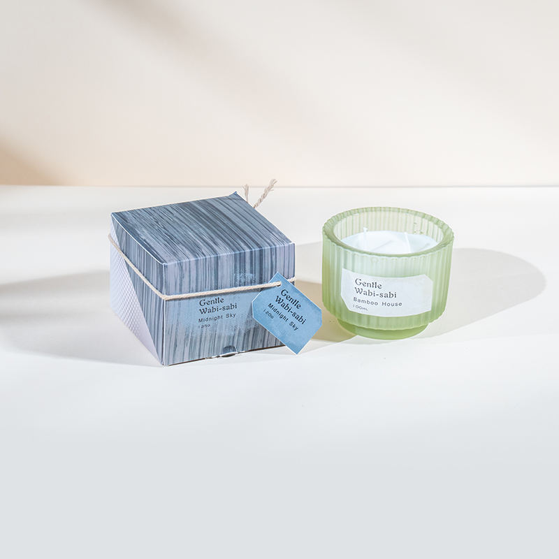 Bougie ronde en verre avec rayures verticales, bougies parfumées, vendeur de bougies en cire de soja écologique