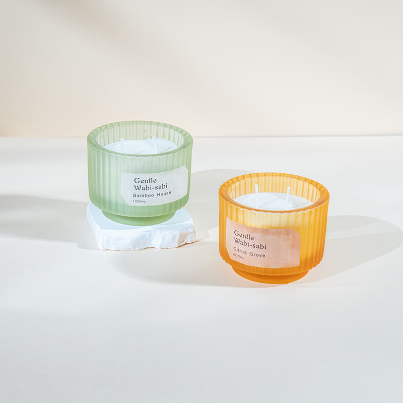 Bougie ronde en verre avec rayures verticales, bougies parfumées, vendeur de bougies en cire de soja écologique