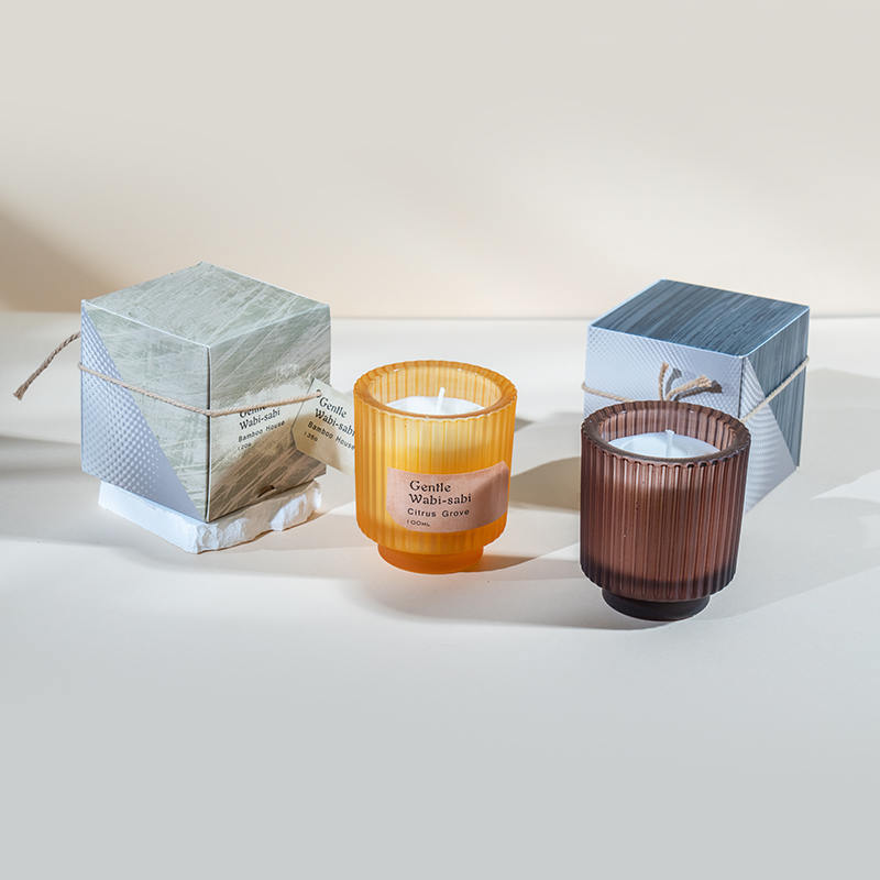 Bougie ronde en verre avec rayures verticales, bougies parfumées, vendeur de bougies en cire de soja écologique