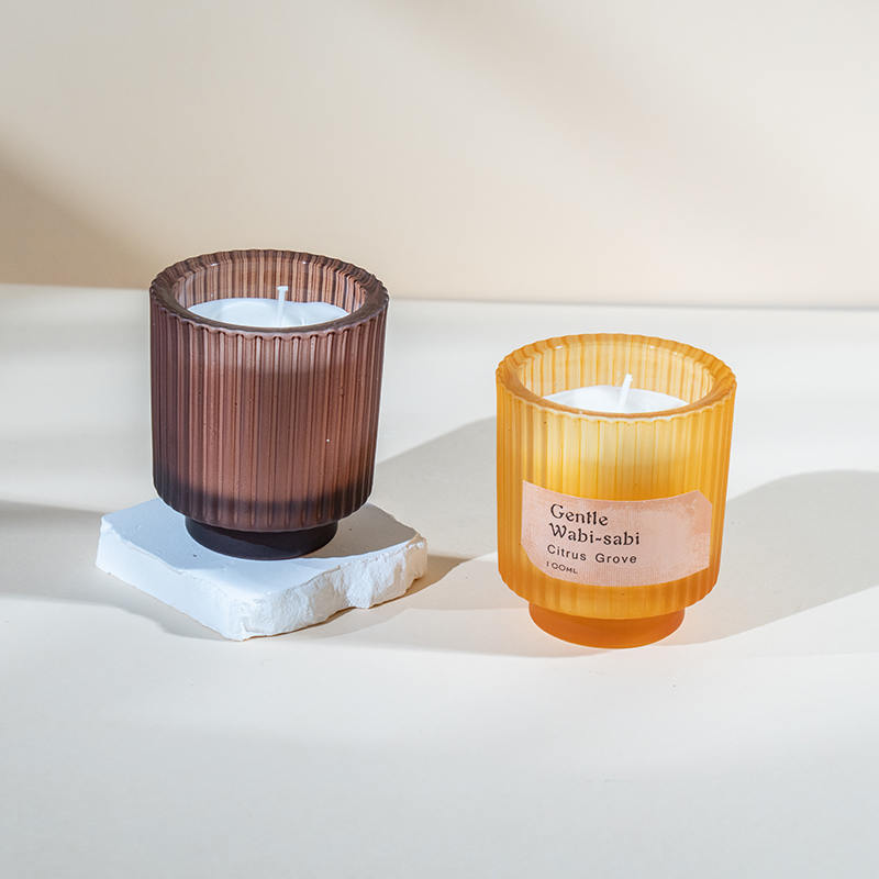 Bougie ronde en verre avec rayures verticales, bougies parfumées, vendeur de bougies en cire de soja écologique