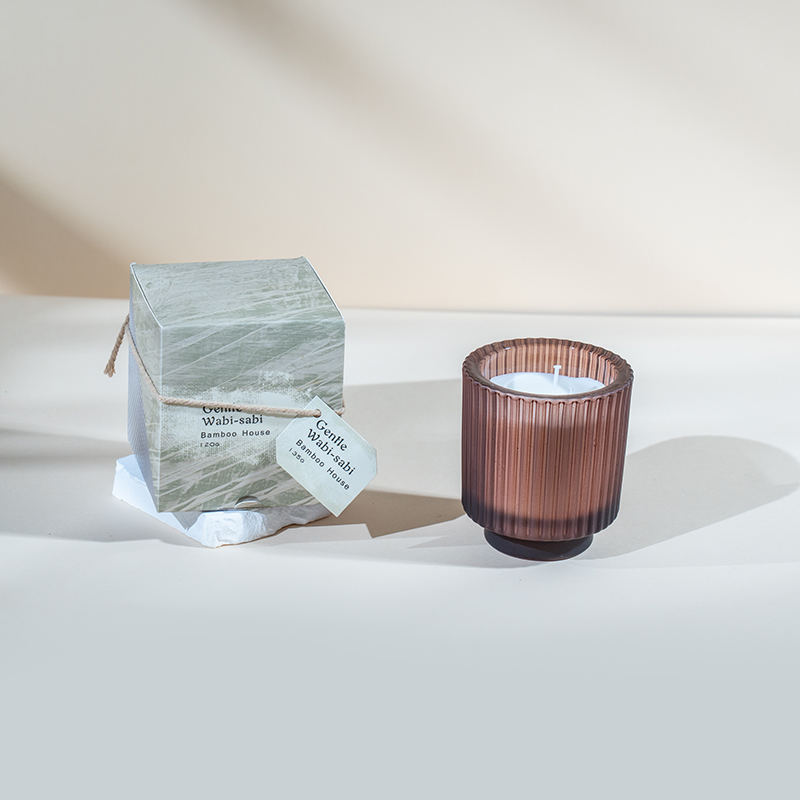 Bougie ronde en verre avec rayures verticales, bougies parfumées, vendeur de bougies en cire de soja écologique