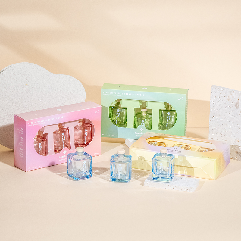 Ensemble de diffuseur de roseaux en bouteille carrée 3 pièces-ensemble d'arômes 3 pièces