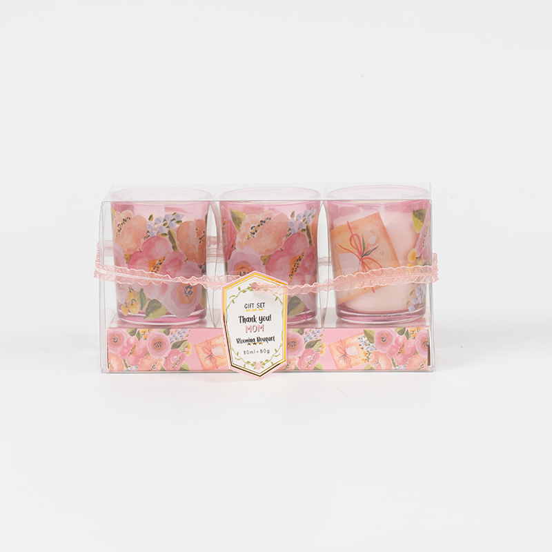 Bougies parfumées classiques en forme de petite tasse ronde en verre pour la fête des mères, ensemble de 3 pièces, fabricant de bougies de soja écologiques