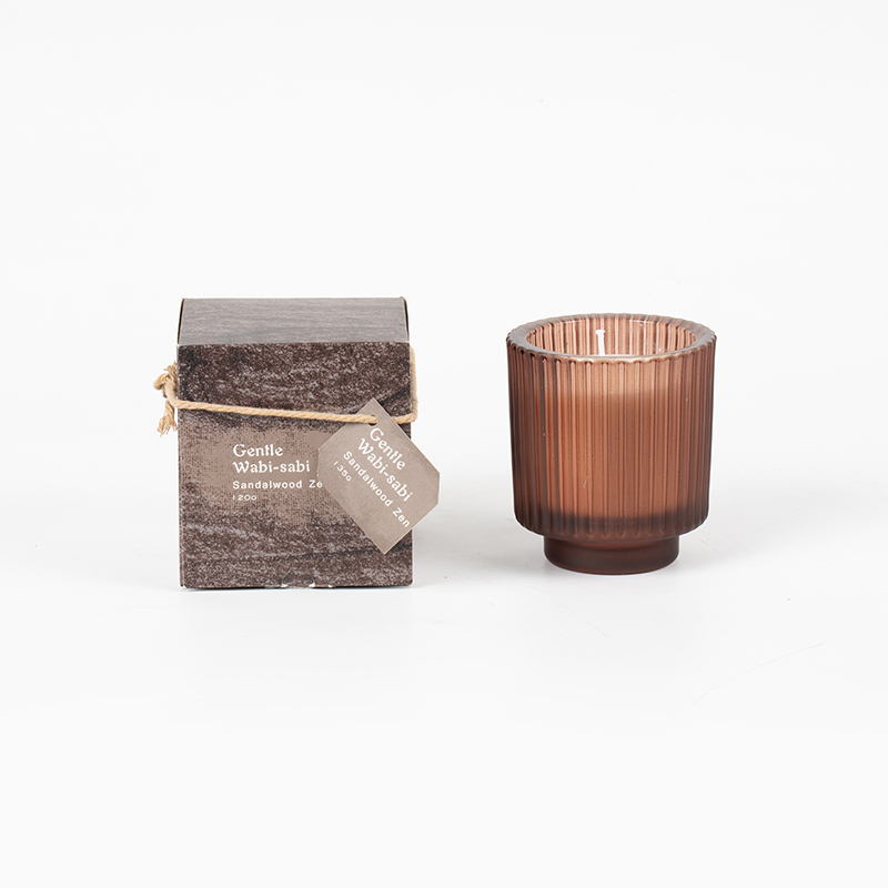 Bougie ronde en verre avec rayures verticales, bougies parfumées, vendeur de bougies en cire de soja écologique