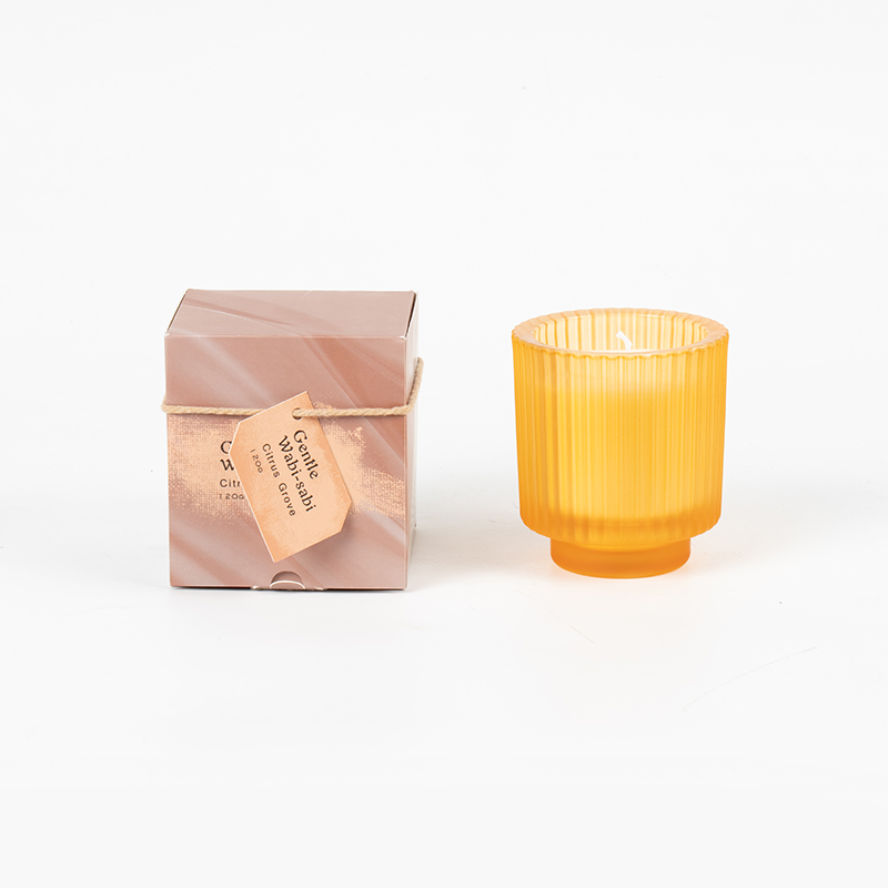 Bougie ronde en verre avec rayures verticales, bougies parfumées, vendeur de bougies en cire de soja écologique