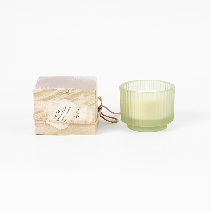 Bougie ronde en verre avec rayures verticales, bougies parfumées, vendeur de bougies en cire de soja écologique